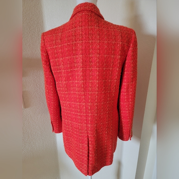 Zara Tweed Blazer Vibrant Red/Orange, Gold Buttons, Size Medium - Picture 9 of 15